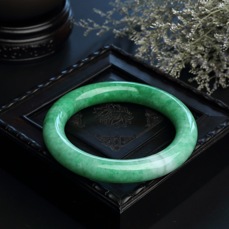 57.5#天然糯种满绿翡翠手镯-红掌柜