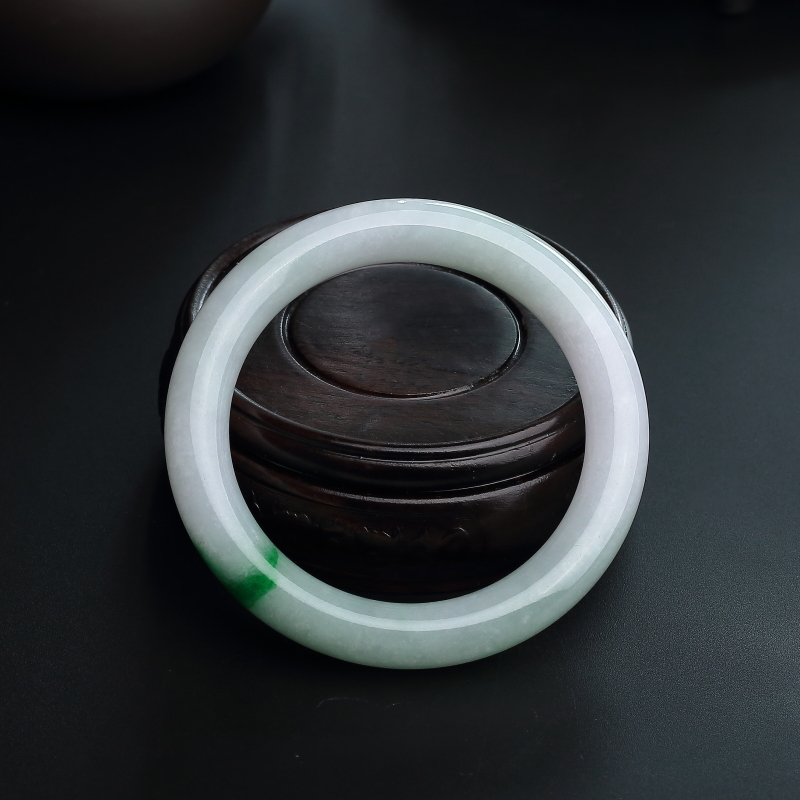 缅甸A货天然糯种飘绿翡翠手镯 - 红掌柜