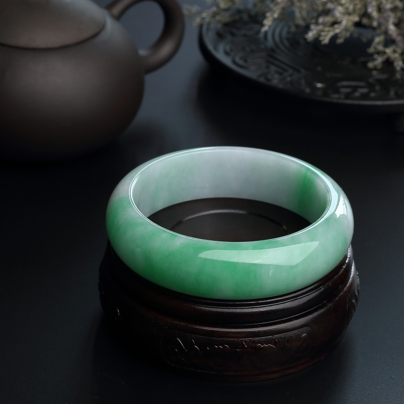 A货天然糯种飘翠翡翠手镯 - 红掌柜