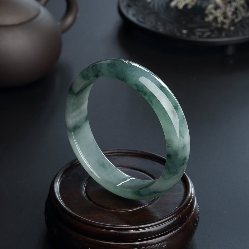 缅甸A货飘花翡翠手镯 - 红掌柜