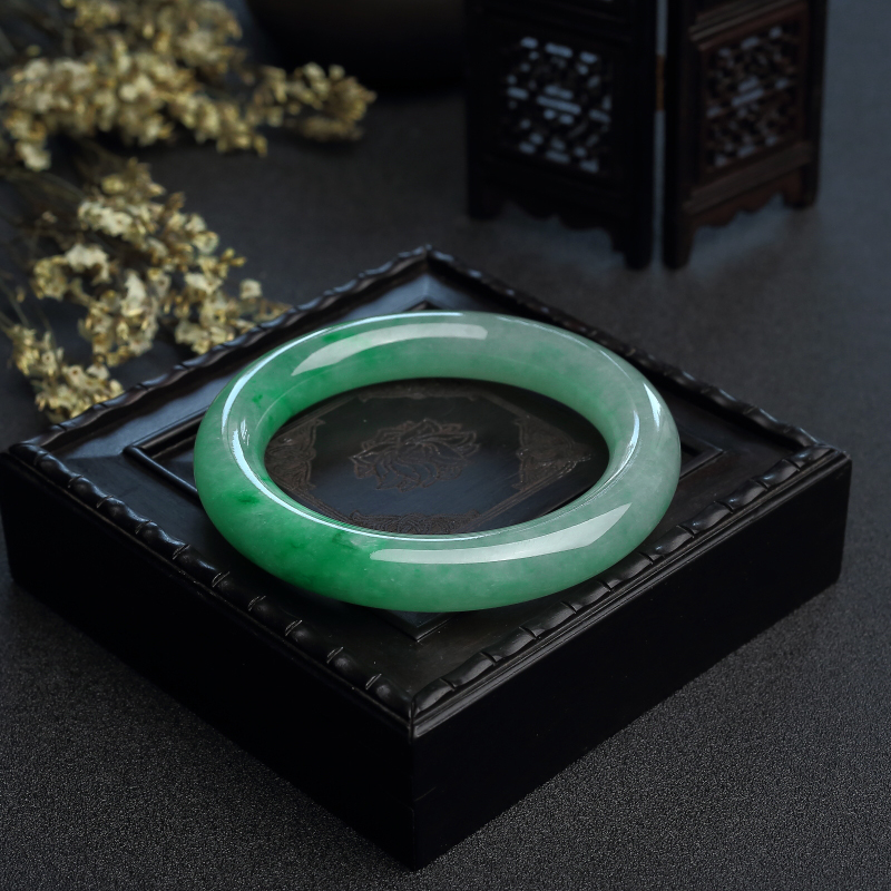 56.5#天然糯种飘绿翡翠手镯-红掌柜