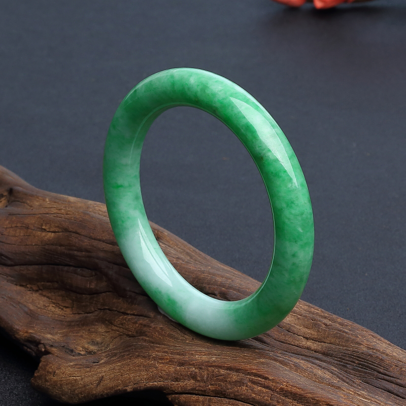 58#豆种阳绿翡翠圆镯-红掌柜