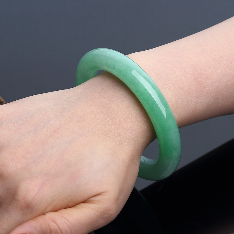 缅甸A货糯种翠色圆镯 - 红掌柜