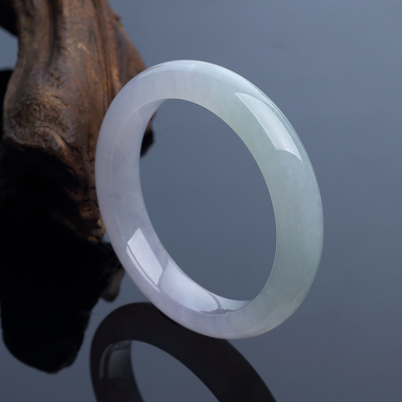 缅甸A货天然糯冰种俏色翡翠扁镯 - 红掌柜