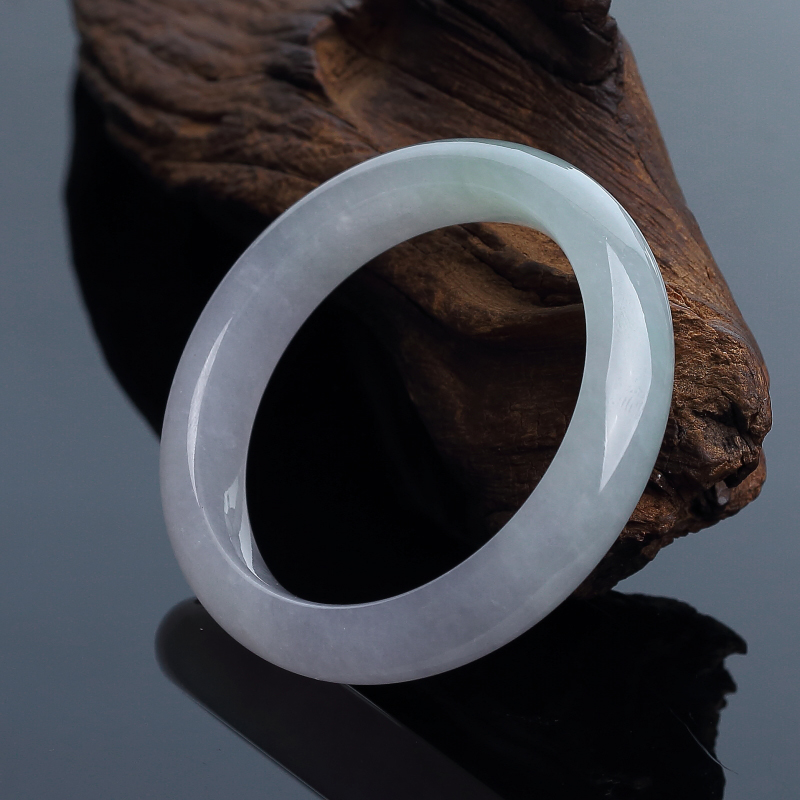 天然糯冰种俏色翡翠扁镯 - 红掌柜