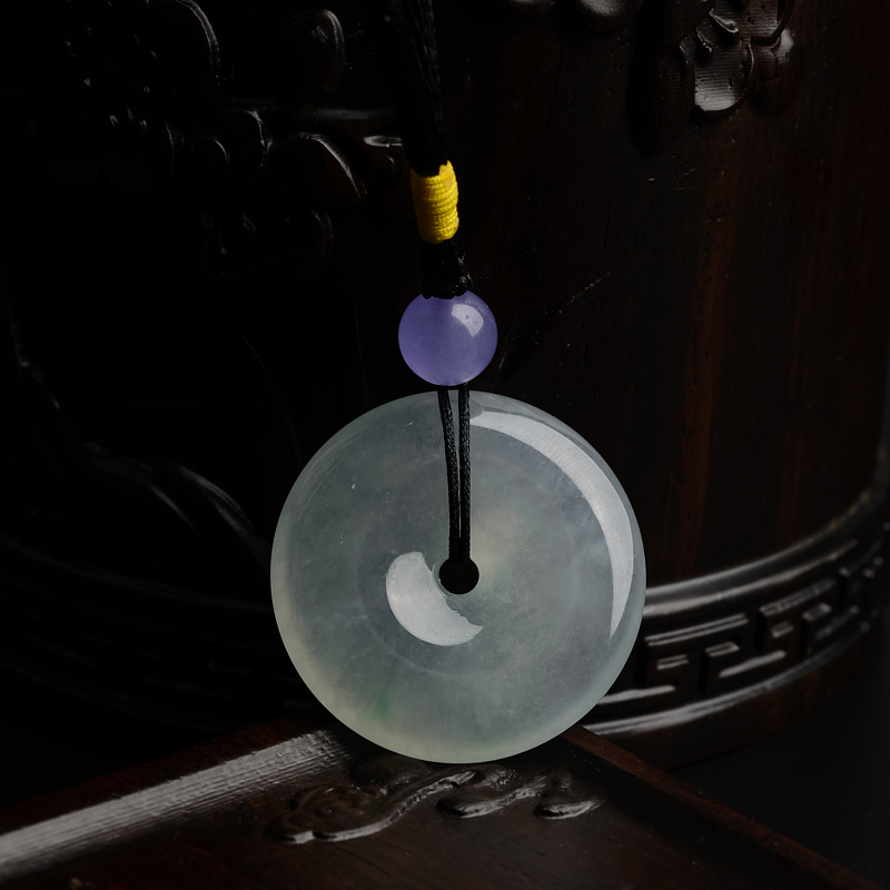 缅甸A货天然糯冰种浅绿翡翠平安扣吊坠 - 红掌柜