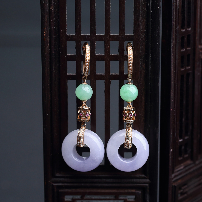 18k镶糯种紫罗兰翡翠耳环-红掌柜