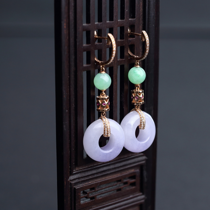 糯种紫罗兰翡翠耳环-红掌柜