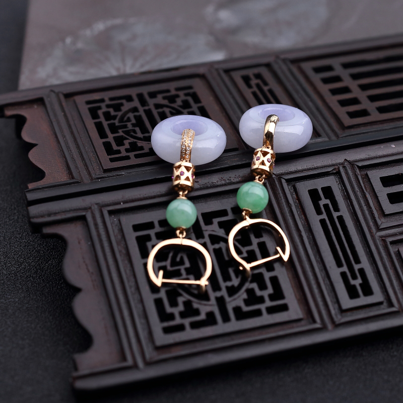 18k镶糯种翡翠耳环-红掌柜