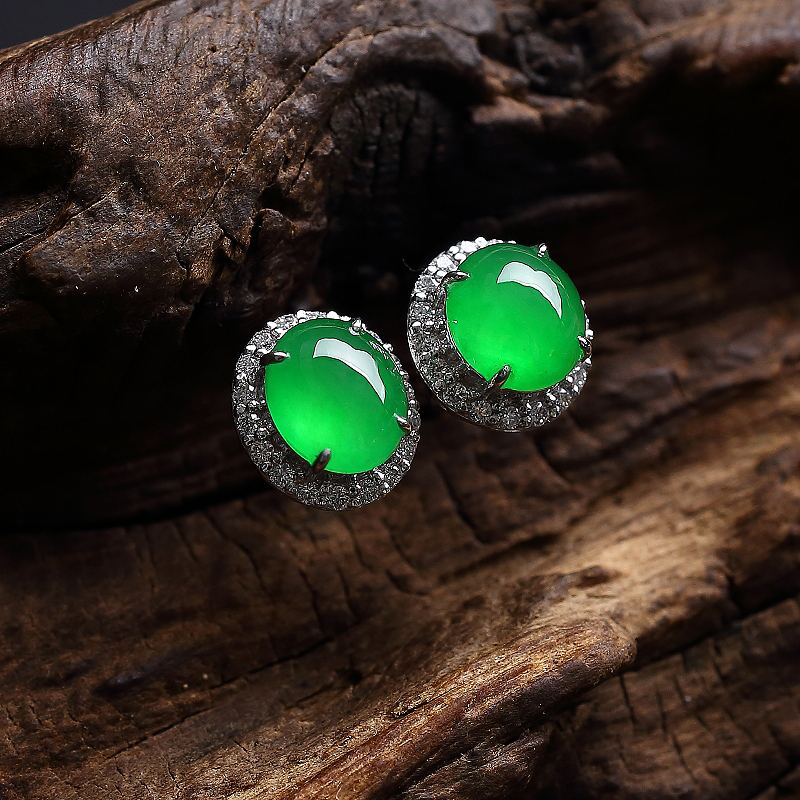 冰种阳绿翡翠耳钉-红掌柜