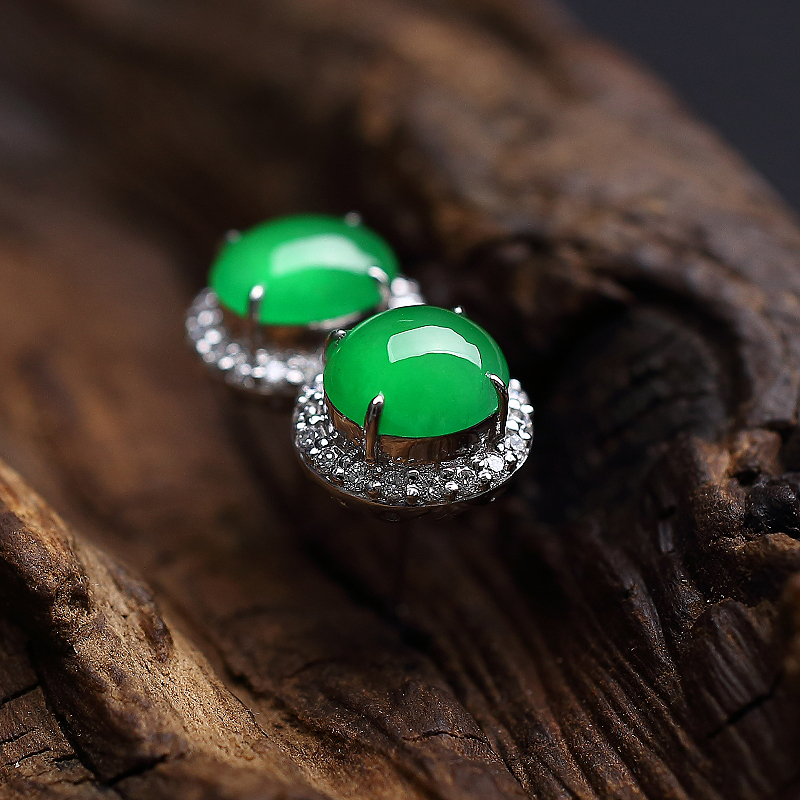 缅甸阳绿翡翠耳钉-红掌柜