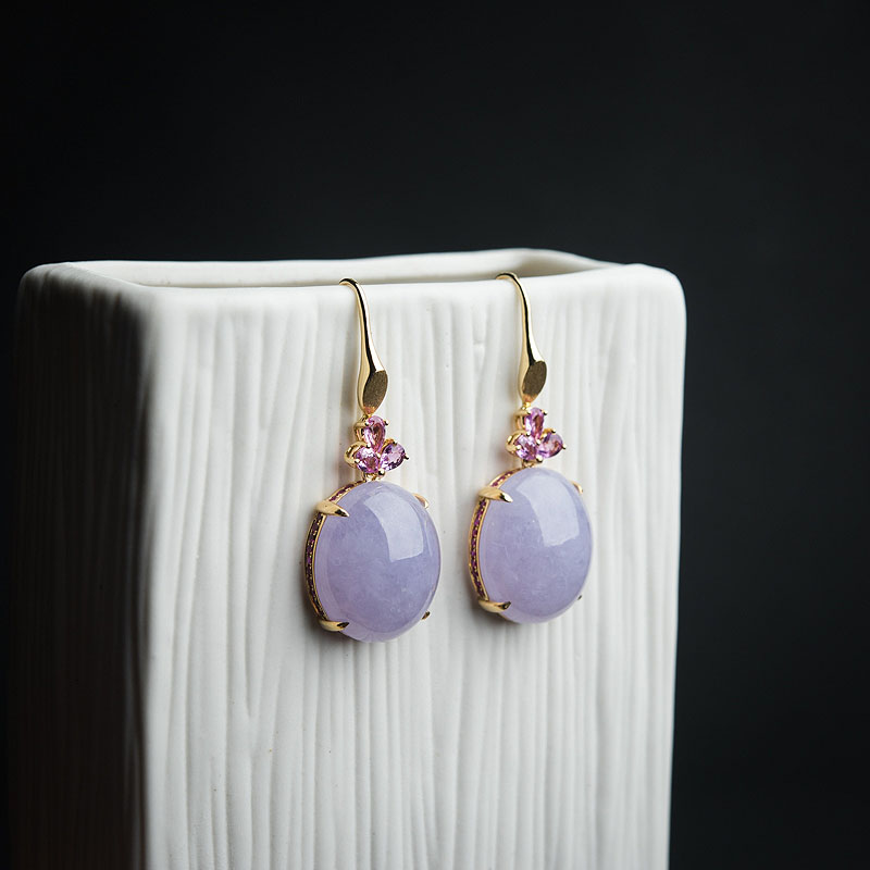 糯种紫罗兰翡翠耳坠-红掌柜