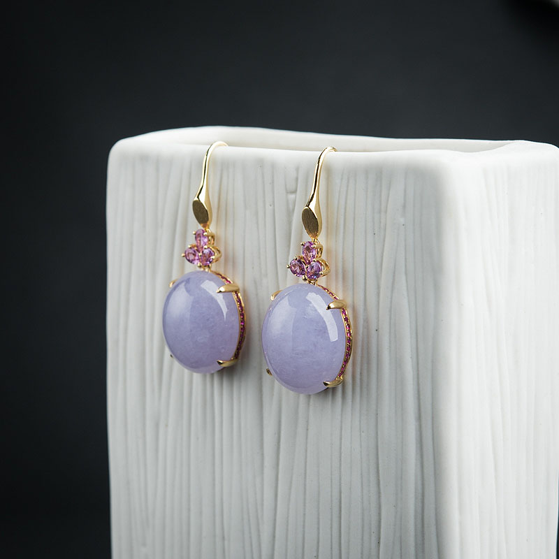 18k镶紫罗兰翡翠耳坠-红掌柜