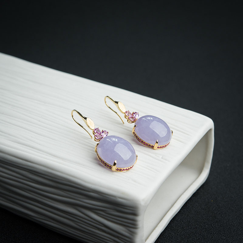 天然糯种翡翠耳坠-红掌柜