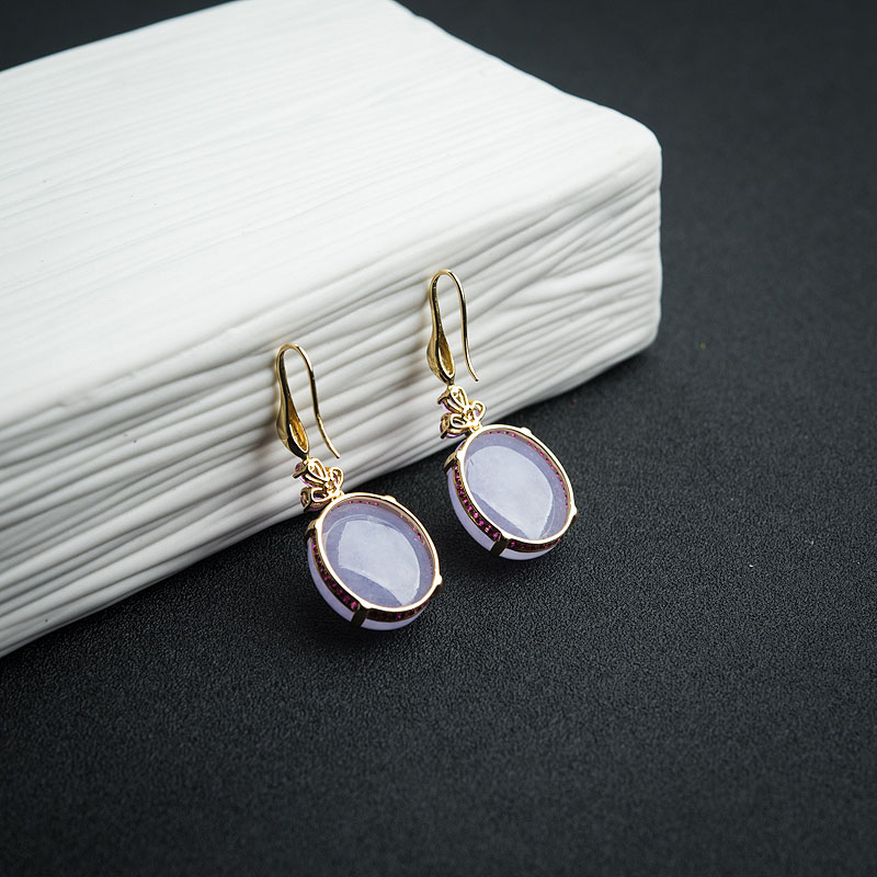 18k镶糯种翡翠耳坠-红掌柜