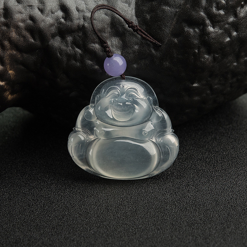 冰种浅绿翡翠弥勒佛吊坠-红掌柜