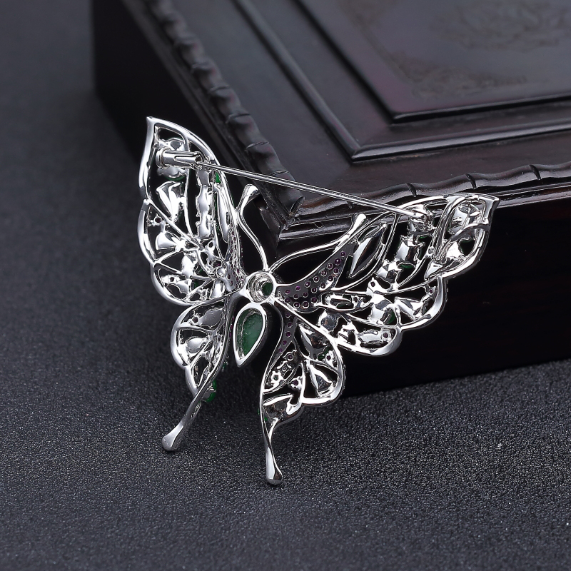 天然冰种阳绿翡翠蝴蝶胸针 - 红掌柜