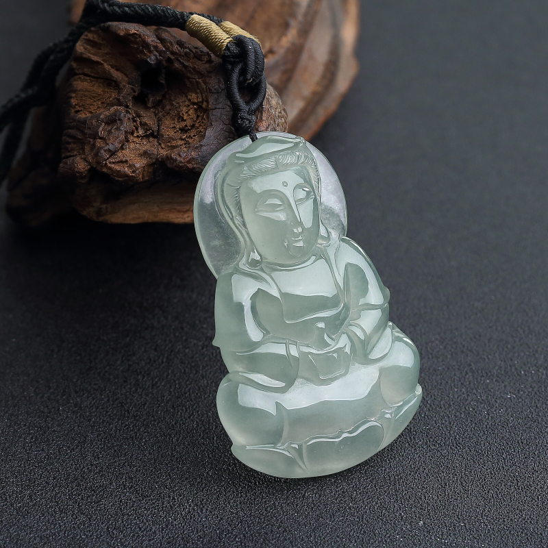 糯冰种翡翠观音吊坠-红掌柜