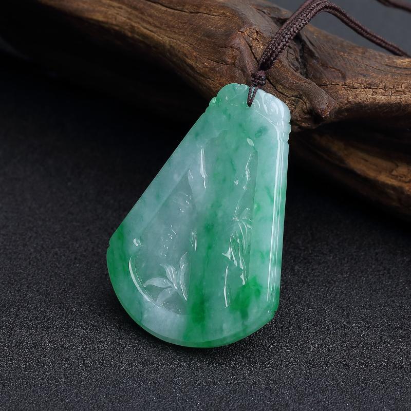 飘翠翡翠竹报平安吊坠-红掌柜