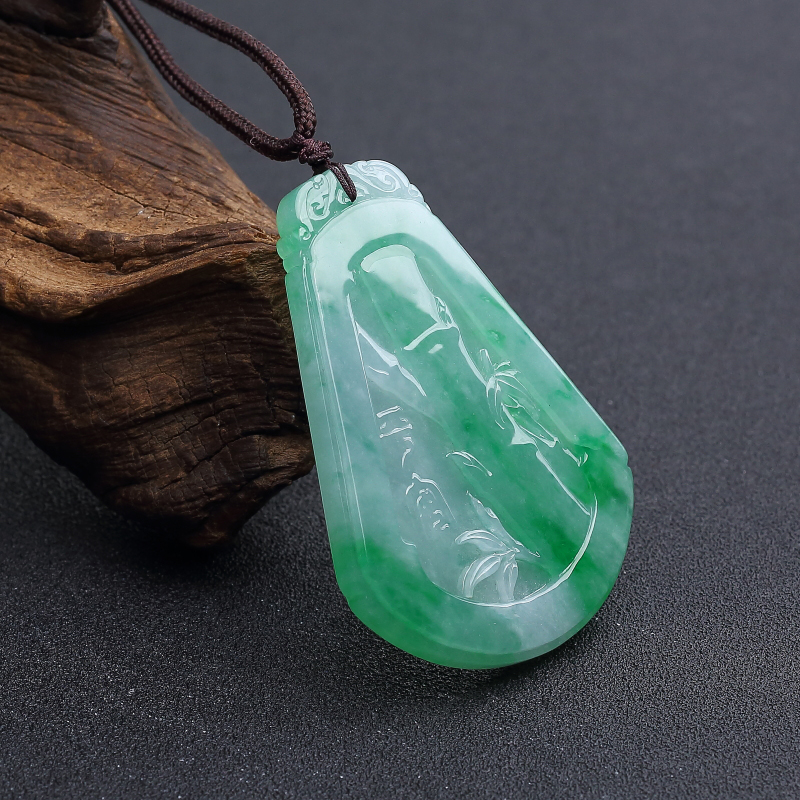 糯种翡翠竹报平安吊坠-红掌柜