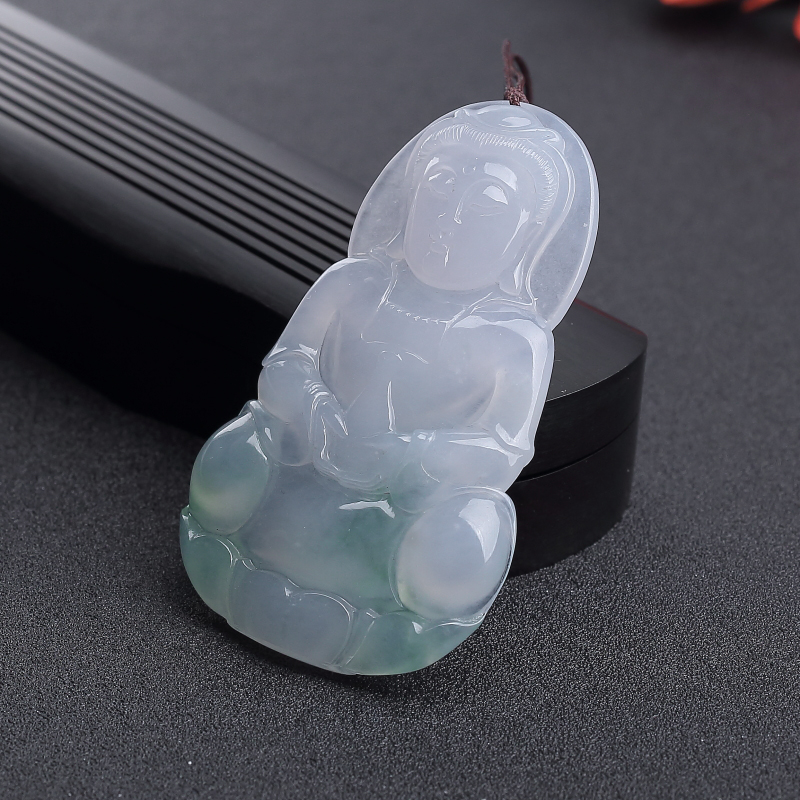 天然糯冰种飘翠翡翠观音吊坠-红掌柜