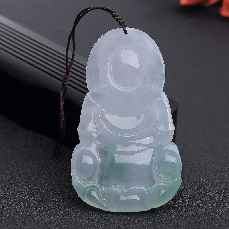 缅甸天然飘翠翡翠观音吊坠-红掌柜