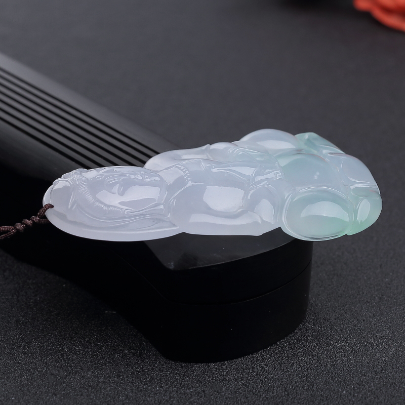 缅甸天然糯冰种翡翠观音吊坠-红掌柜