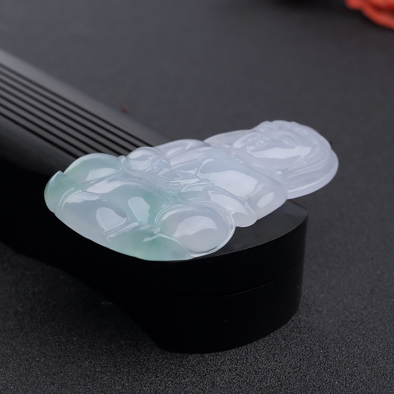 缅甸天然糯冰种飘翠翡翠吊坠-红掌柜