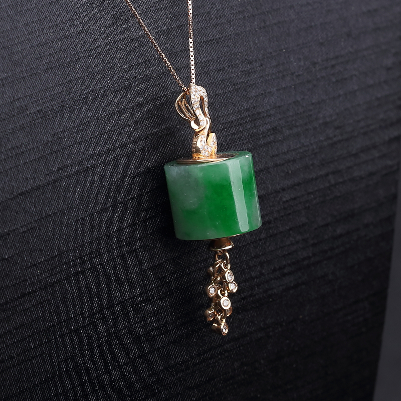 天然糯种翠色翡翠路路通吊坠-红掌柜