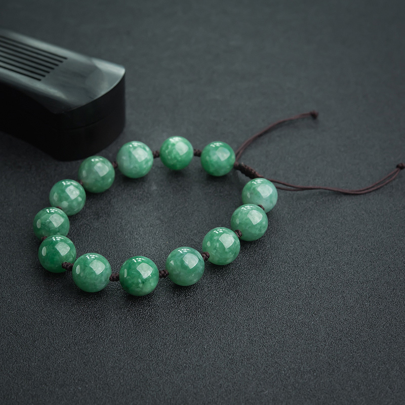 12.5mm豆种豆绿翡翠单圈手串-红掌柜