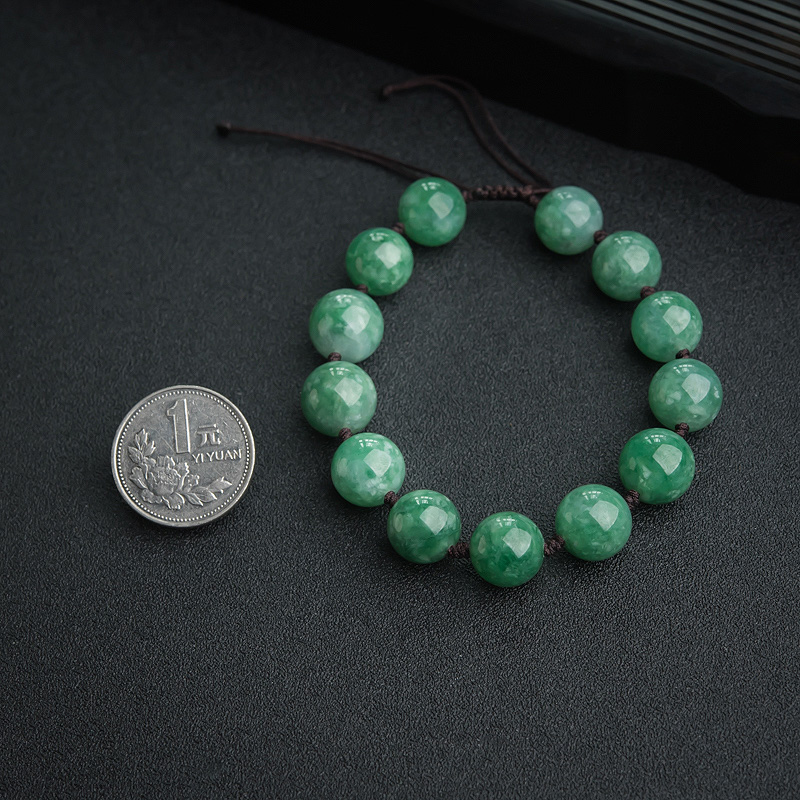 12.5mm豆种豆绿翡翠单圈手串-红掌柜