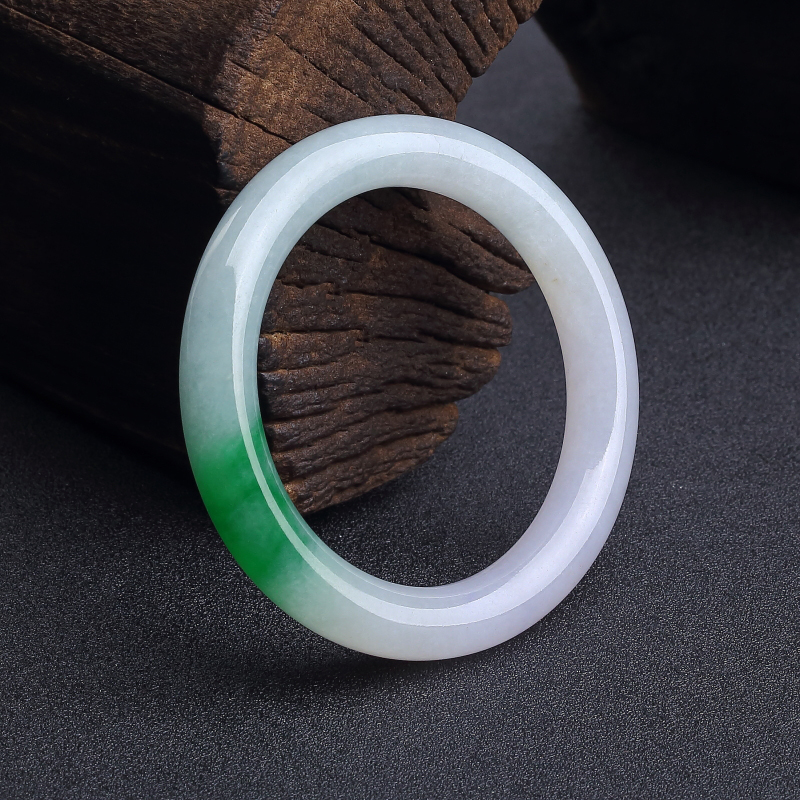 天然糯种春带彩翡翠圆镯-红掌柜