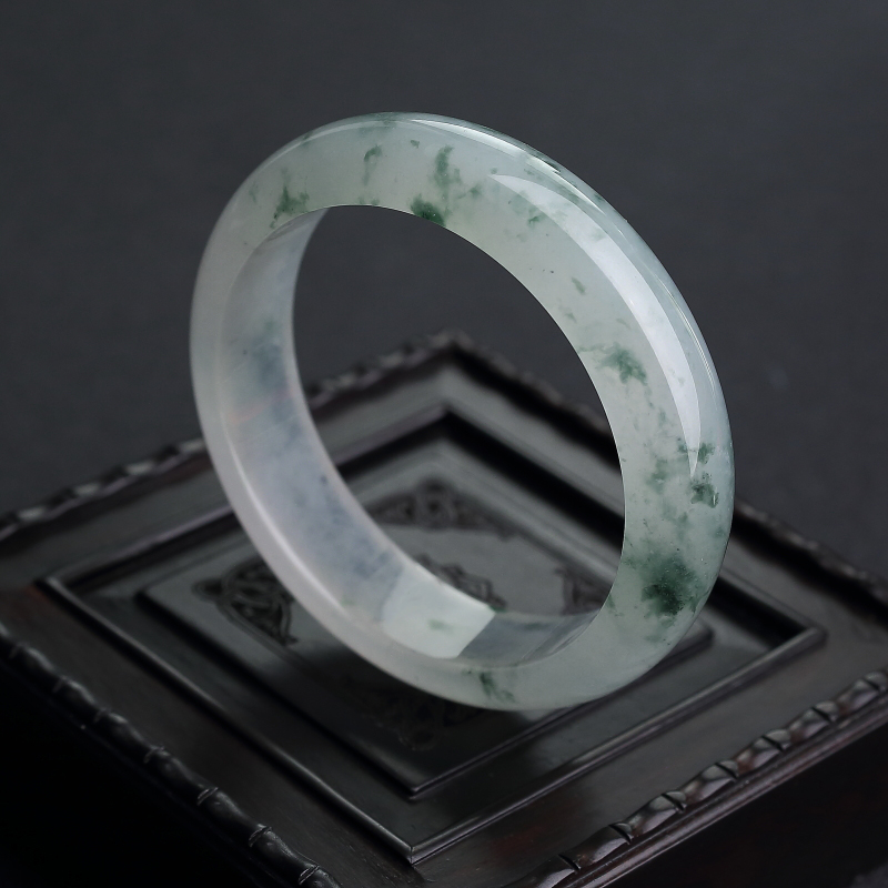 缅甸天然糯冰种飘花翡翠平安镯-红掌柜