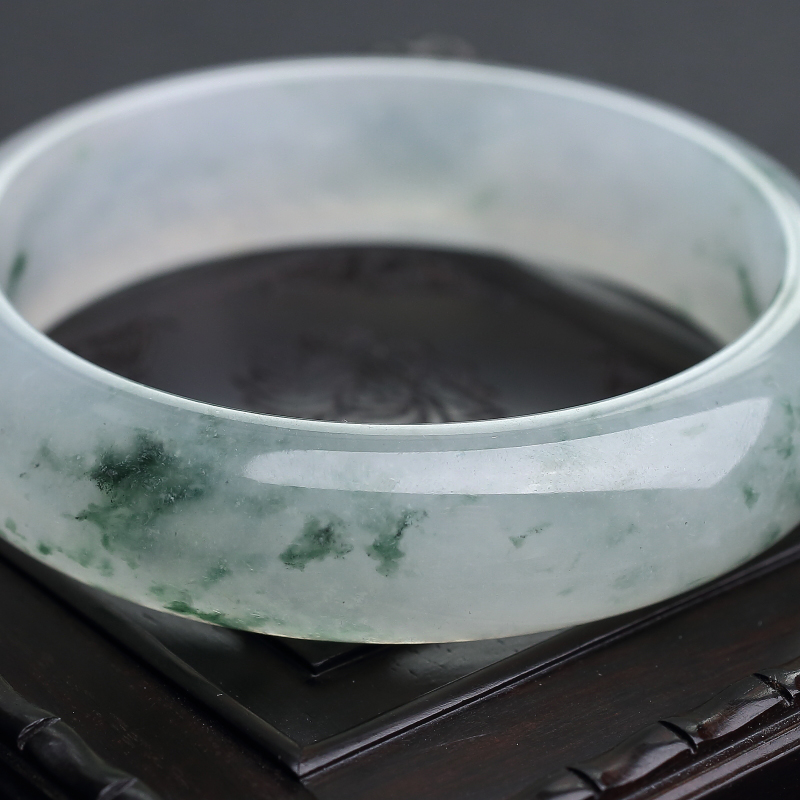 糯冰种飘花翡翠平安镯-红掌柜