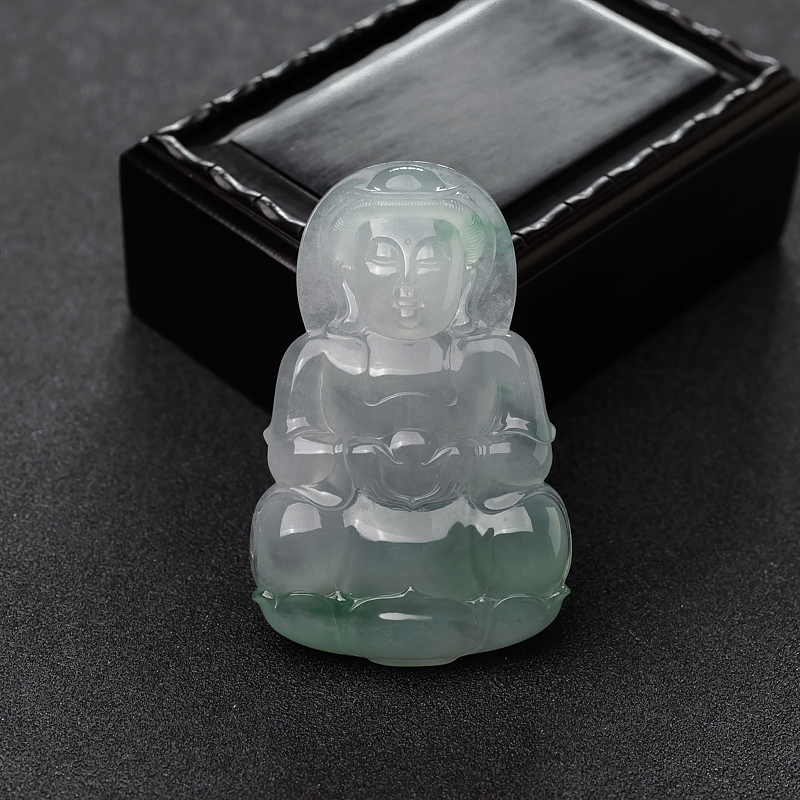 糯冰种飘翠翡翠观音吊坠-红掌柜