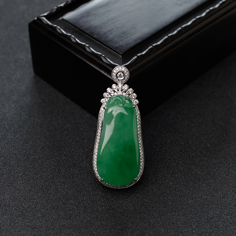 18K金镶钻糯种翠色翡翠福瓜吊坠-红掌柜