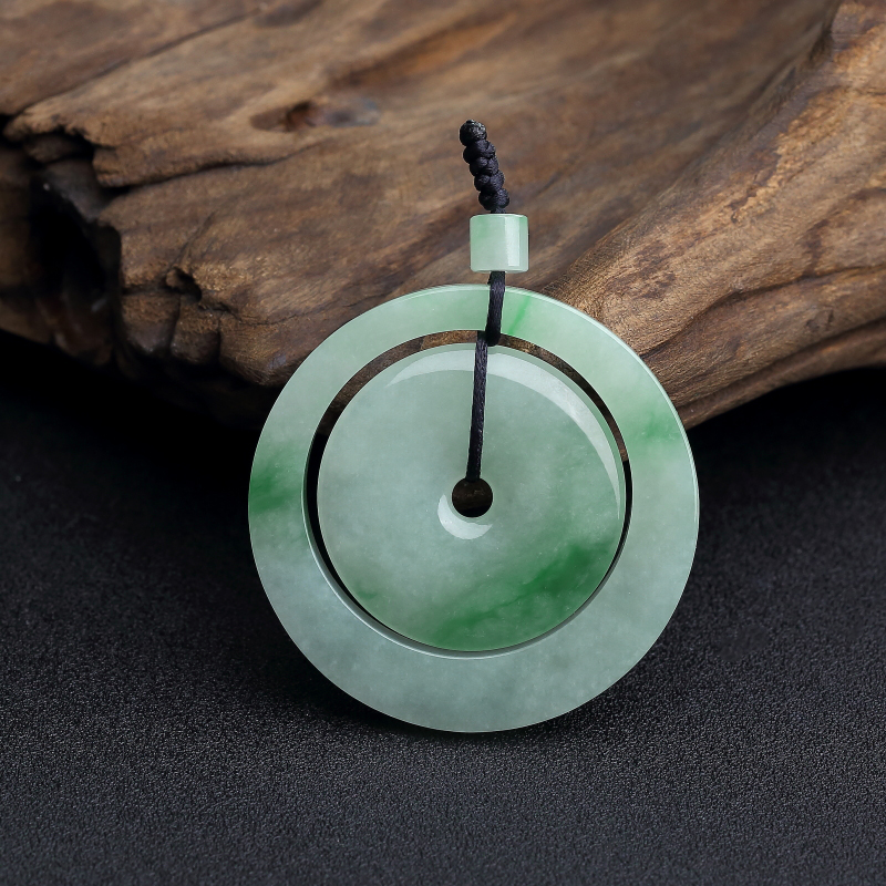 缅甸天然糯种飘翠翡翠平安扣吊坠-红掌柜