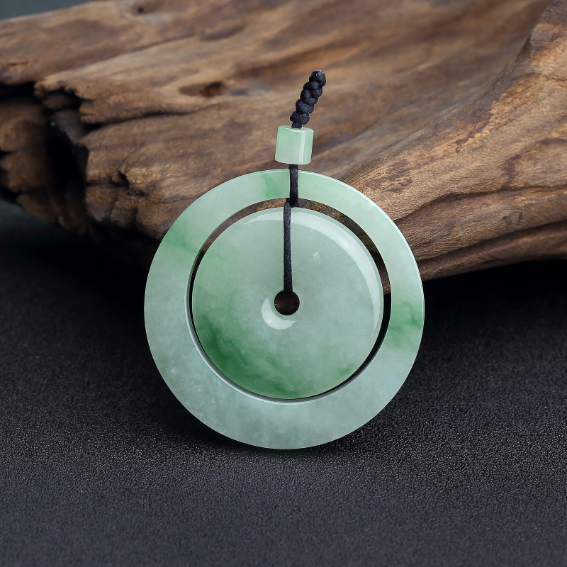 缅甸天然飘翠翡翠平安扣吊坠-红掌柜