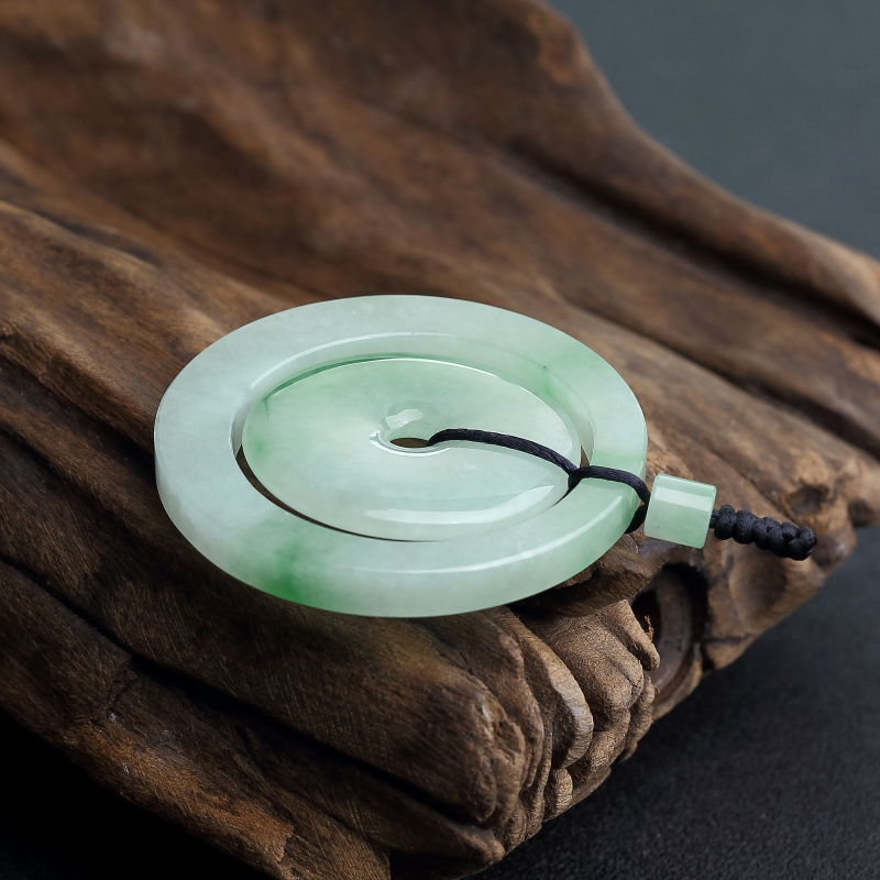 缅甸天然糯种翡翠平安扣吊坠-红掌柜