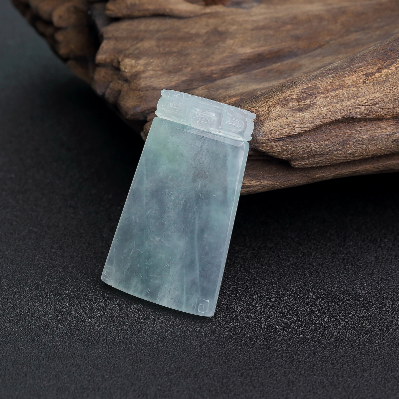 缅甸糯冰种浅绿翡翠无事牌吊坠-红掌柜