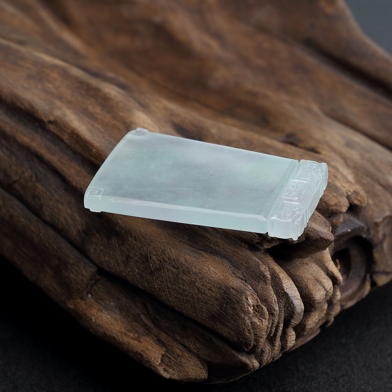 缅甸天然糯冰种翡翠无事牌吊坠-红掌柜