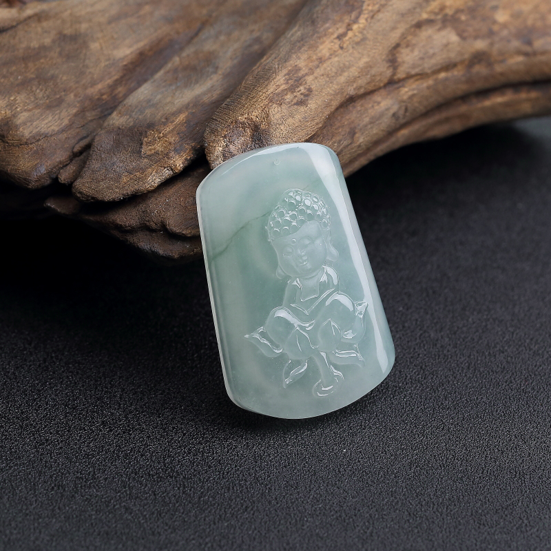 天然糯冰种浅绿翡翠宝宝佛吊坠-红掌柜