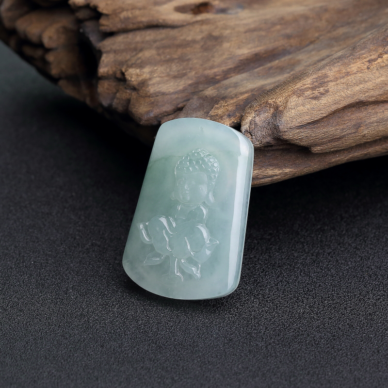 缅甸糯冰种浅绿翡翠宝宝佛吊坠-红掌柜