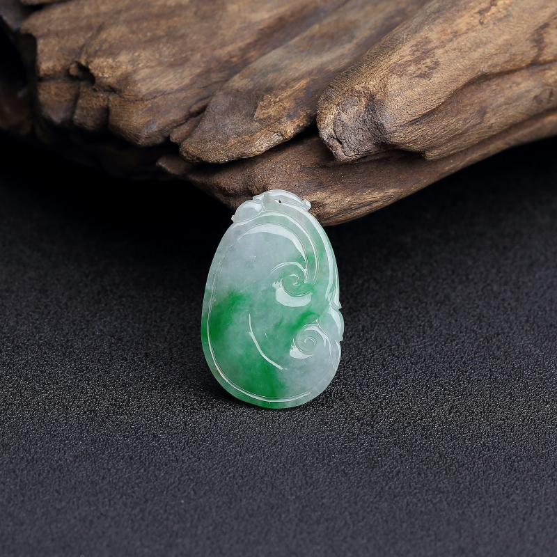 缅甸天然飘翠翡翠如意吊坠-红掌柜