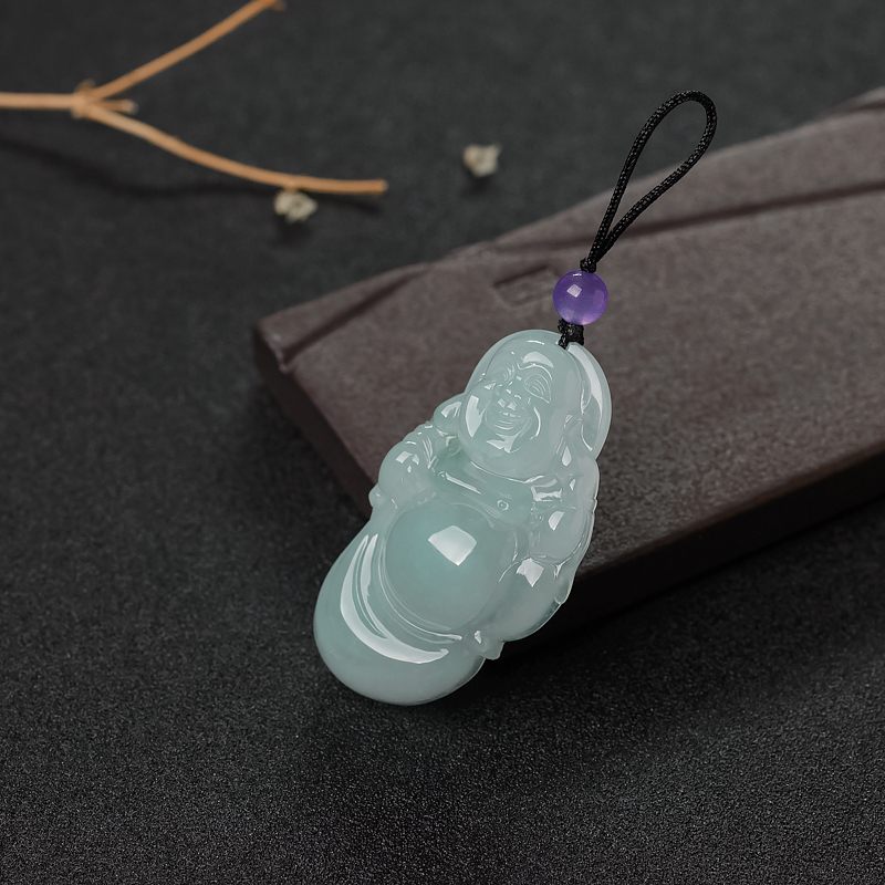 浅绿翡翠弥勒佛吊坠-红掌柜