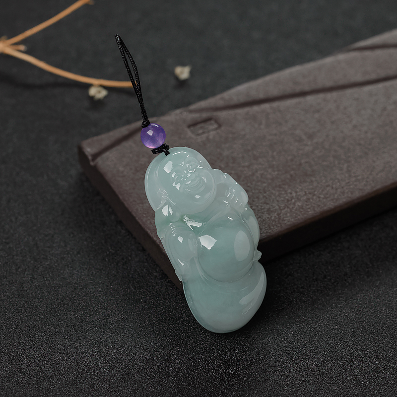 糯种翡翠弥勒佛吊坠-红掌柜