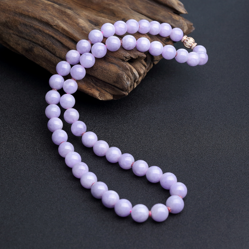 缅甸天然糯种紫罗兰翡翠项链-红掌柜