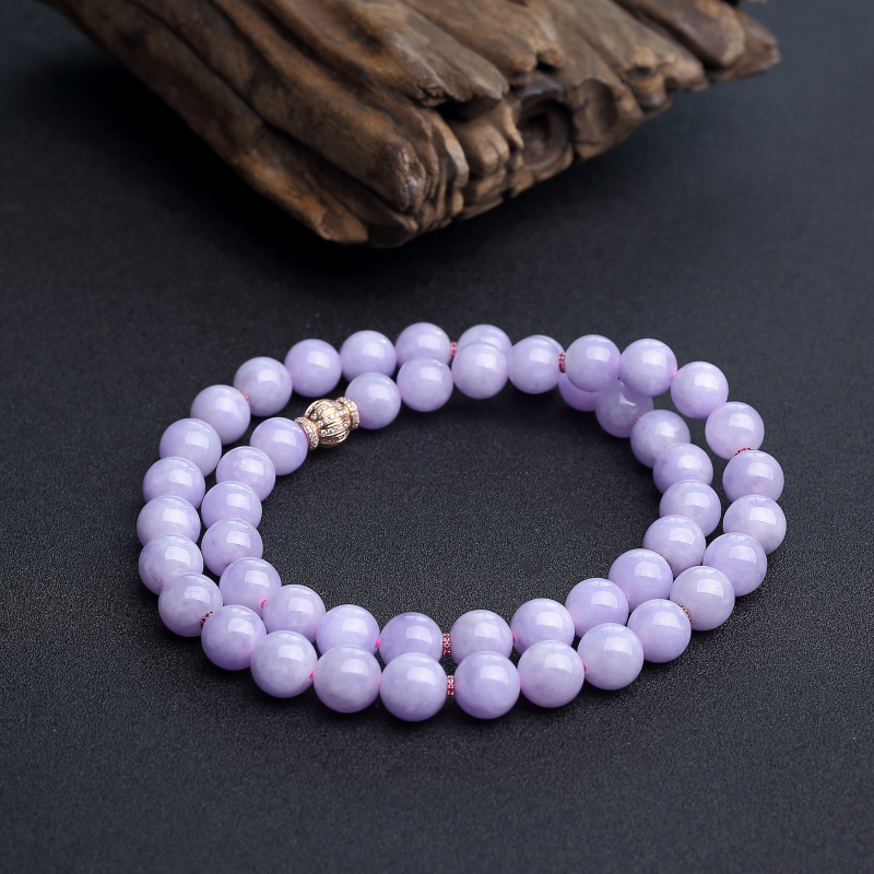 缅甸糯种紫罗兰翡翠项链-红掌柜