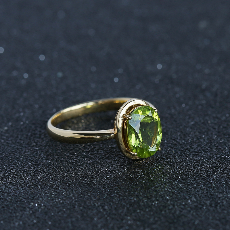 天然K金镶橄榄石戒指 - 红掌柜