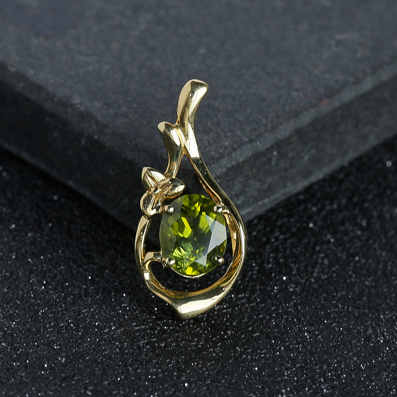 天然18K金镶橄榄石吊坠 - 红掌柜